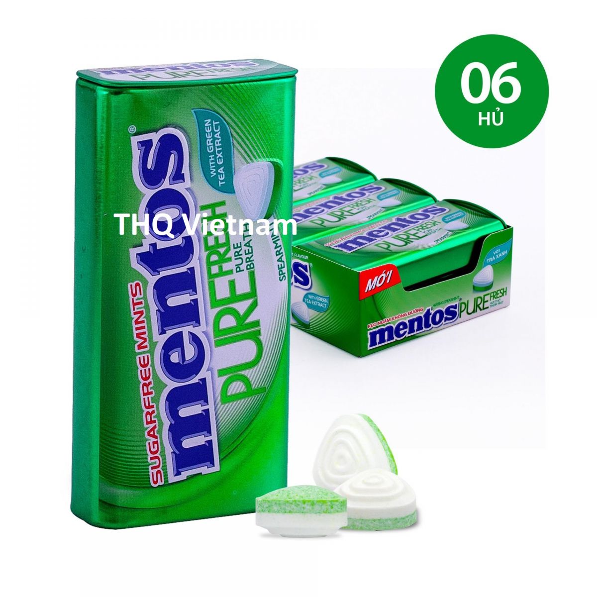 Mentos pure fresh candy tin 35 gram spearmint with tea extract 